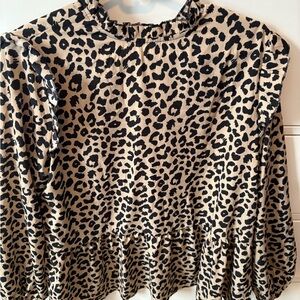 SHEIN Black and Tan Leopard Print Blouse